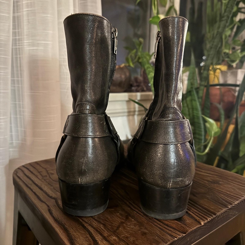 Saint Laurent Paris Wyatt‎ Harness Boots Mens Distressed Black Leather Size 42 - Picture 4 of 7